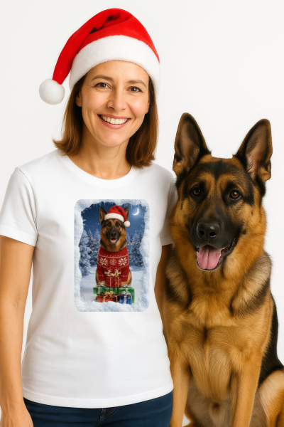 Vánoční tričko s Německým ovčákem dámské0